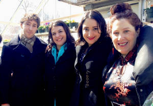 Aidan, Kaitlin, Allegra and Pattie after Purim 2014.jpg