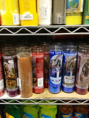candle display in Chinese Hispanic grocery.JPG