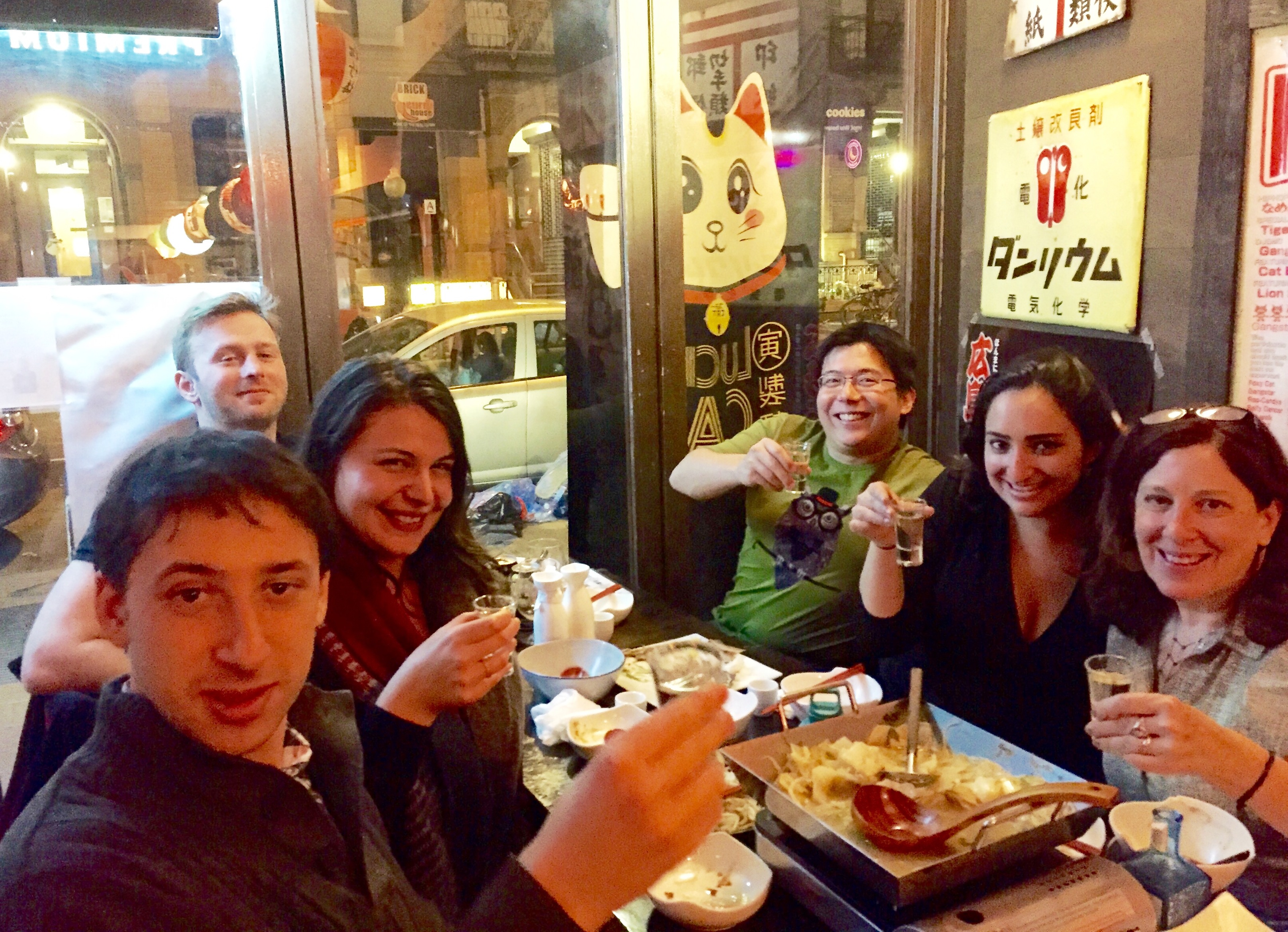 Toasting with sake at Lucky Cat.jpg
