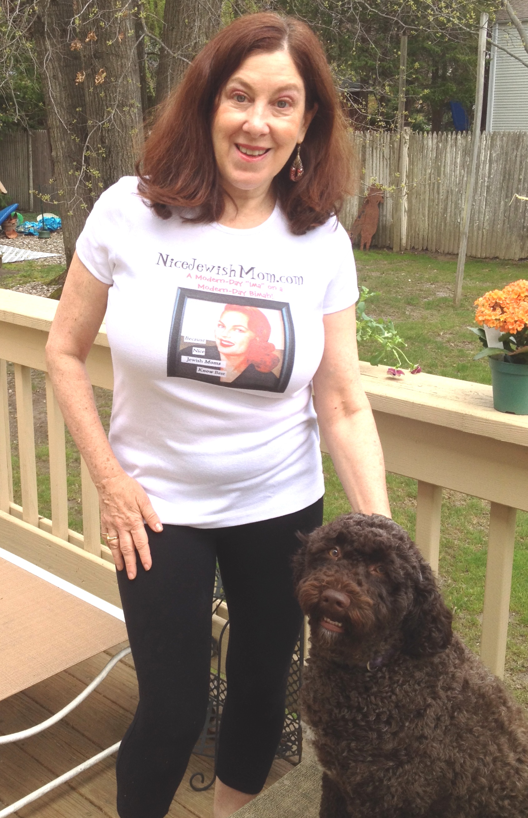 Pattie in Nice Jewish Mom tshirt with Latke 2.JPG