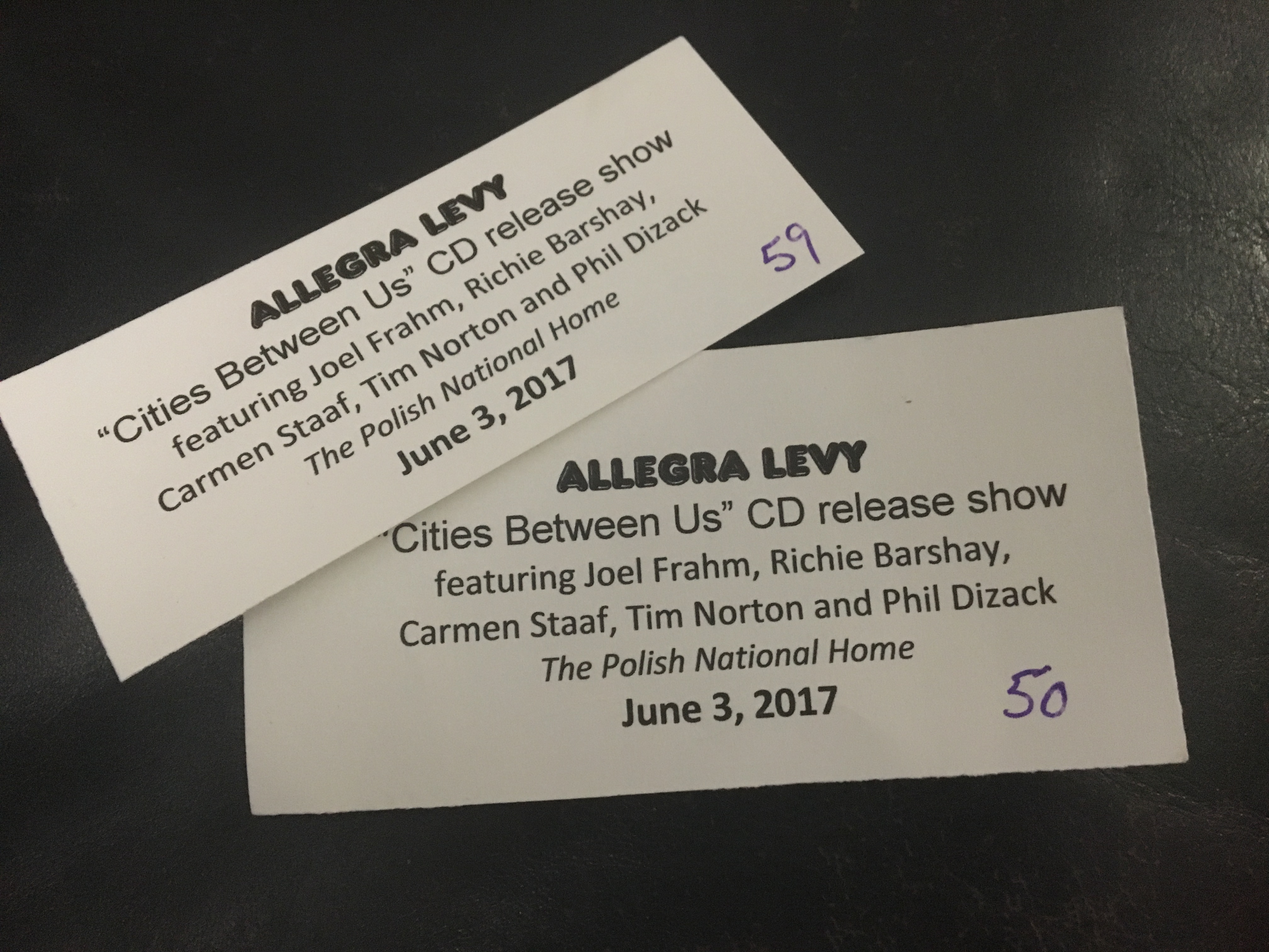 Tickets to Allegra's CD release.JPG